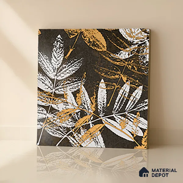 Floral Wall Tile TL 07249 B Plana 8006 GLM (Gold) 1 ft x 1 ft Ceramic Matte Finish - 9 mm  | 2 mm Spacer is Mandatory | Please Expect a Slight Variation of Pattern (Sample)